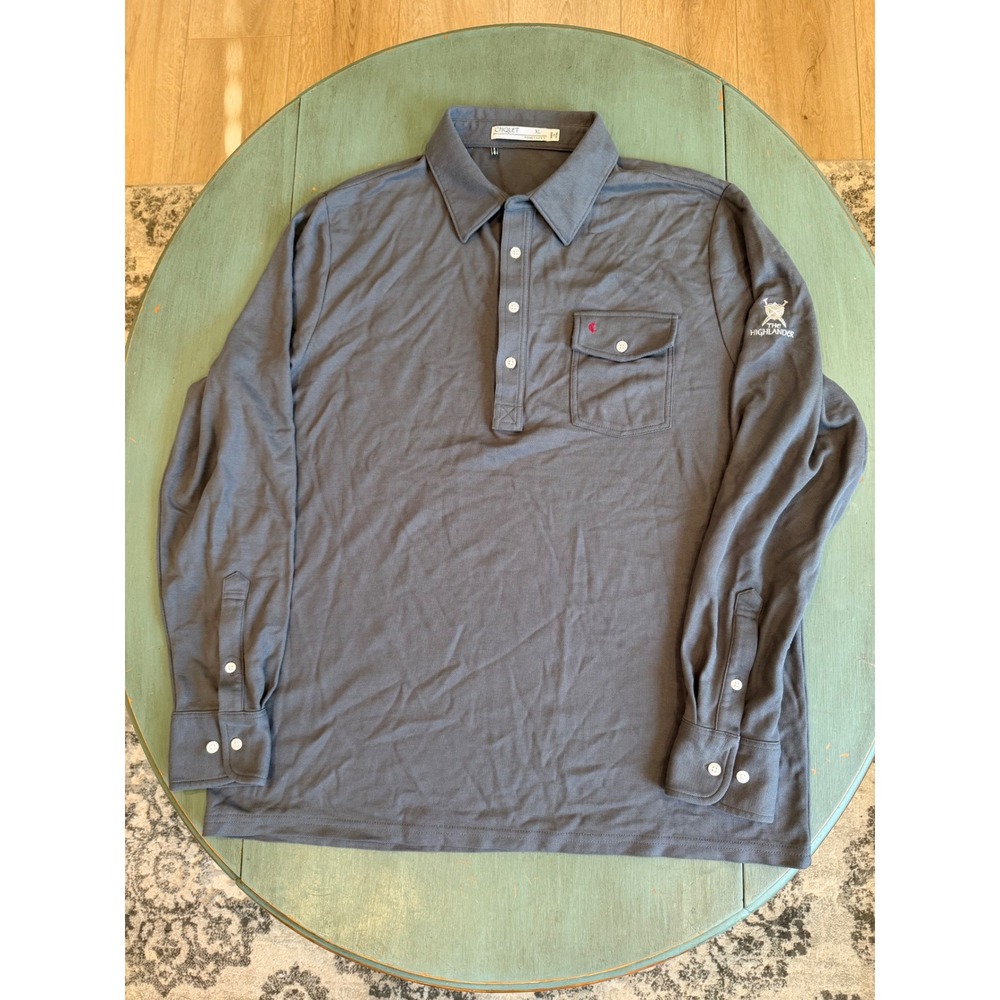 Criquet Mens XL Long Sleeve Players Shirt Pima Cotton Grey The Highlander Logo
